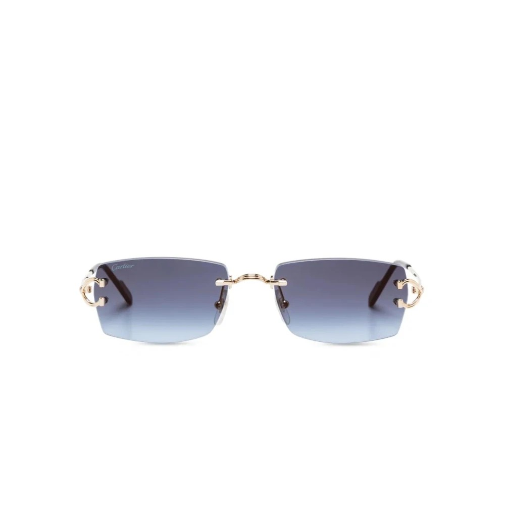Cartier CT0550S-002 Gold Gold Blue Rectangular Sunglasses 56mm Sunglasses