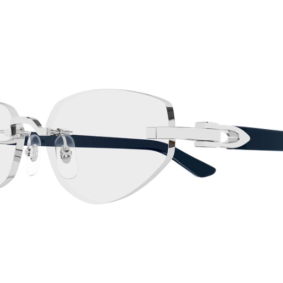 Cartier CT0609O-004 Silver Blue Cat Eye Eyeglasses 55mm Eyeglasses