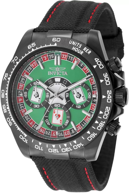Invicta 50517 watch with green dial and nylon, leather band