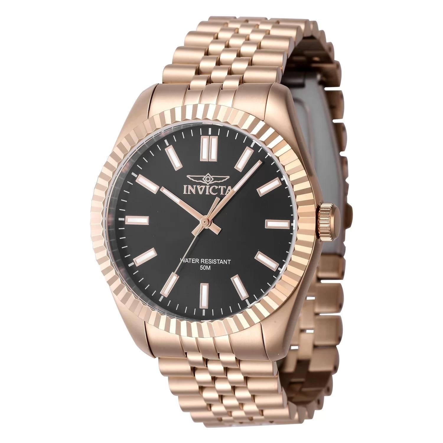 Invicta 47492 watch with black dial and stainless steel band