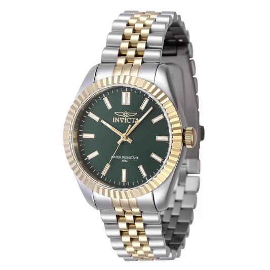 Invicta 47501 watch with green dial and stainless steel band