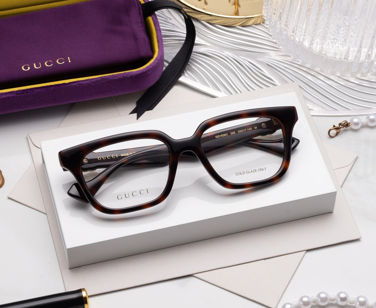 Gucci GG1536o-006 eyeglasses in havana frame with clear lenses