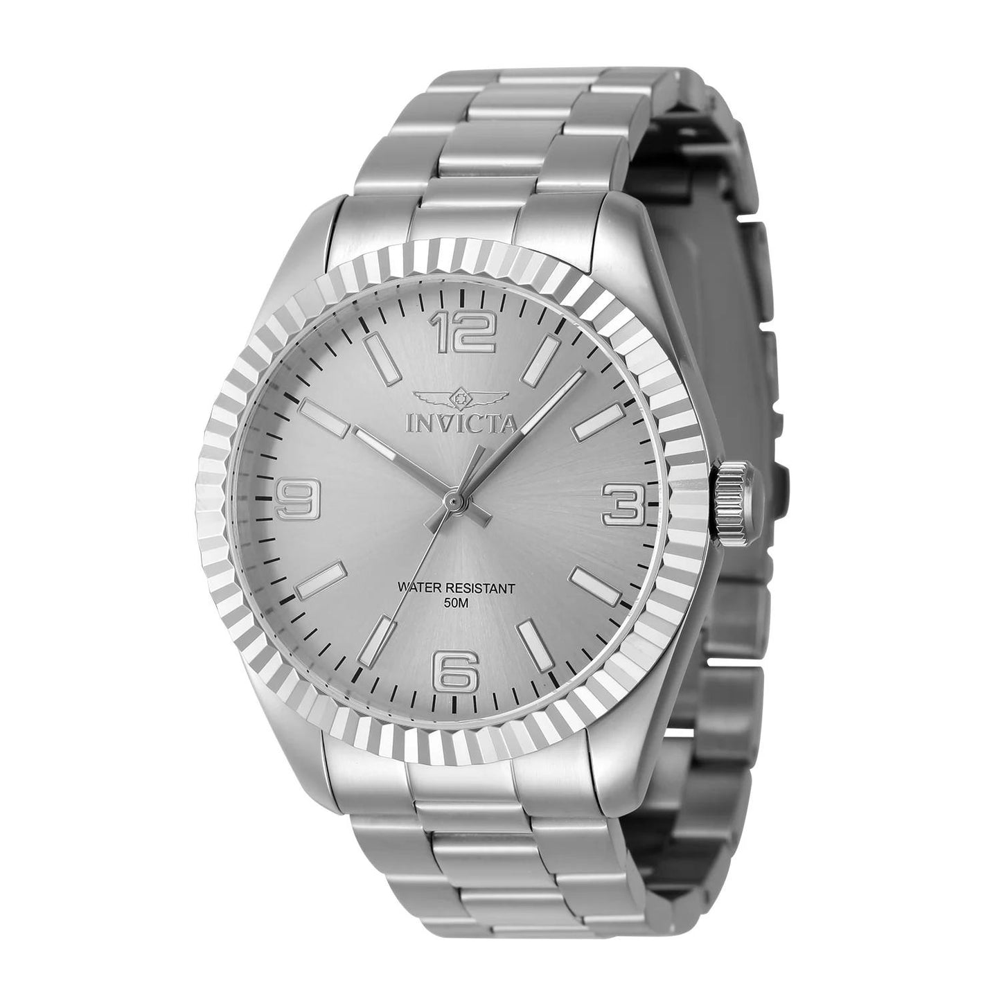 Invicta 47449 watch with silver dial and stainless steel band