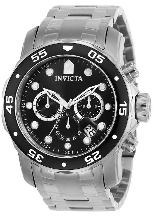 Invicta 0069 watch with black dial and stainless steel band