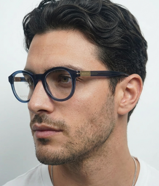 Gucci GG1503o-003 eyeglasses in blue frame with clear lenses