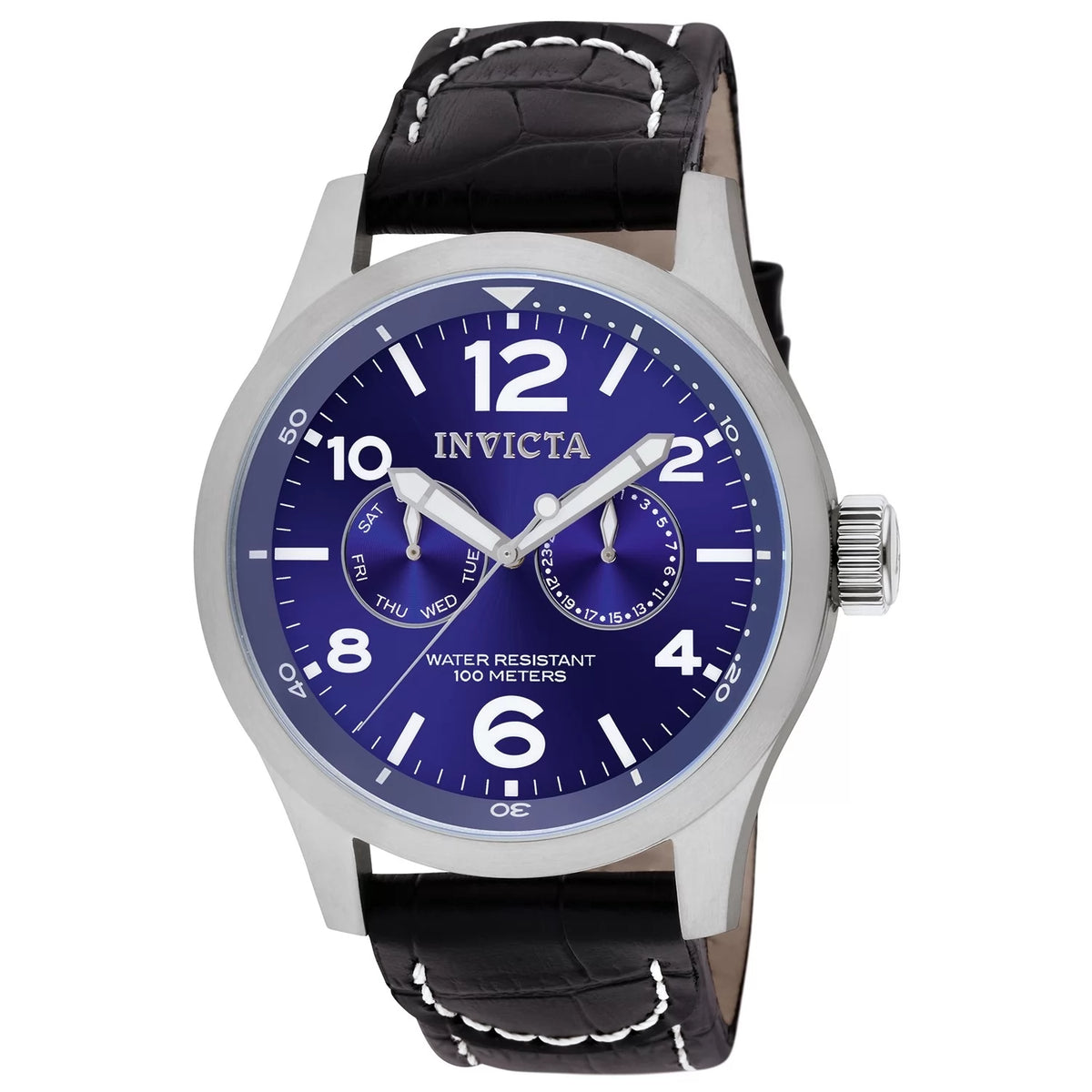 Invicta 10490 Quartz Watch Blue Dial Leather 48mm Men