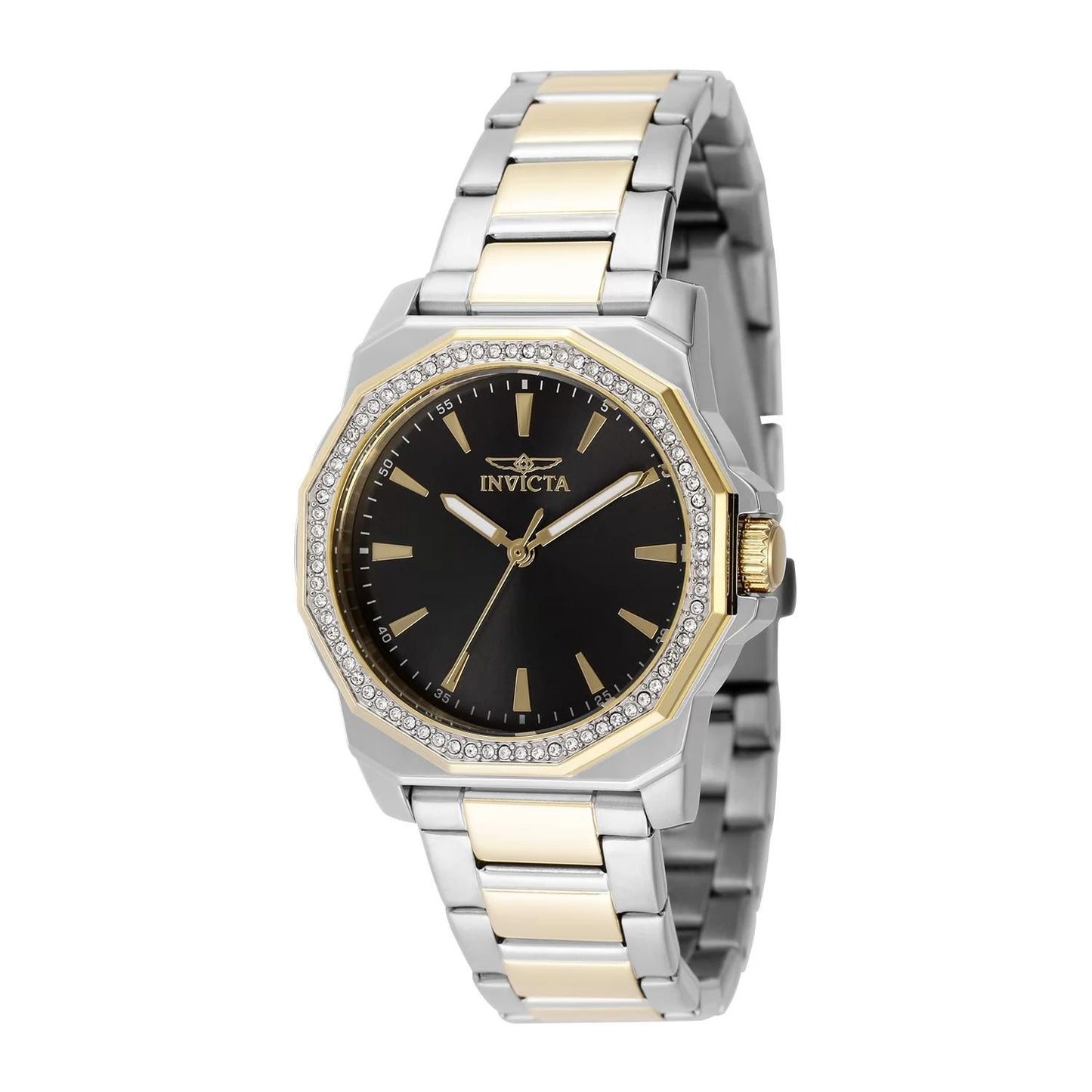 Invicta 49112 watch with black dial and stainless steel band