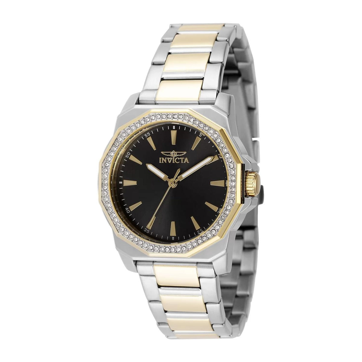 Invicta 49112 watch with black dial and stainless steel band