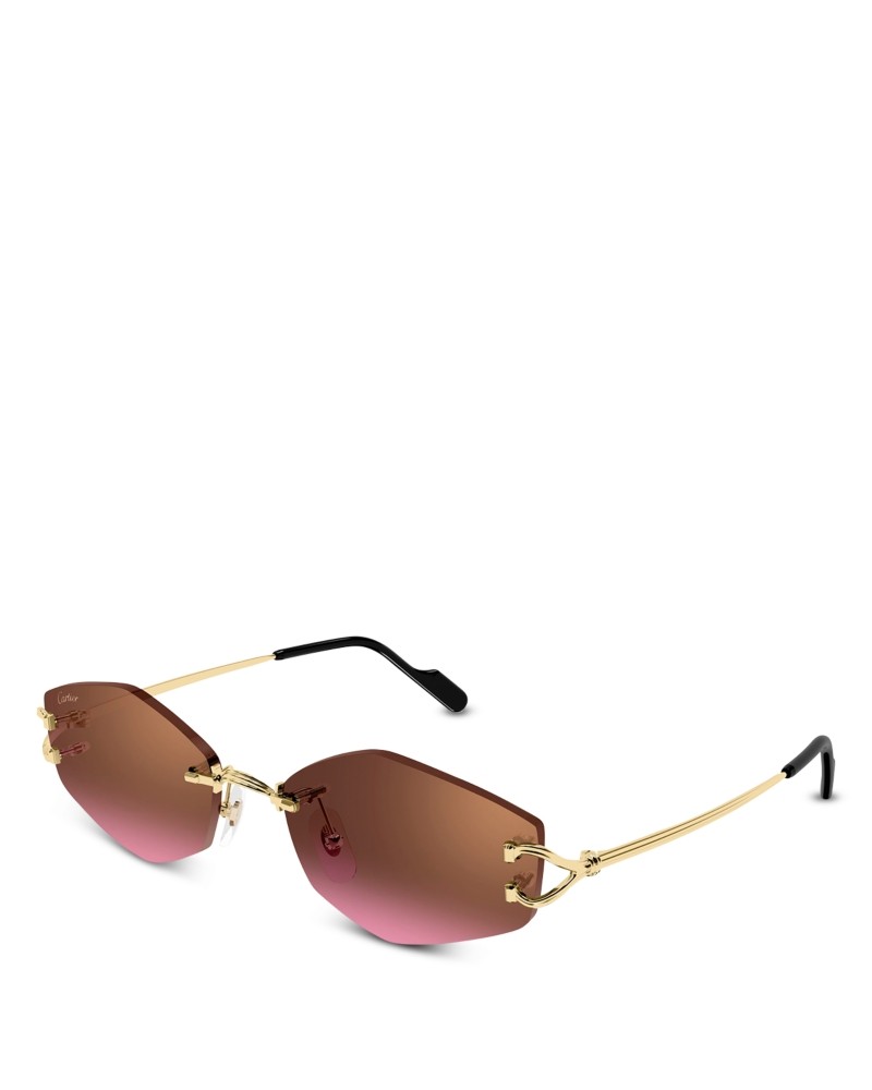 Cartier CT0620S-004 Gold Gold Brown Geometric Sunglasses 56mm Sunglasses