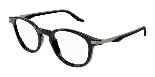 Puma PU04120O-001 eyeglasses in shiny black frame with clear lenses