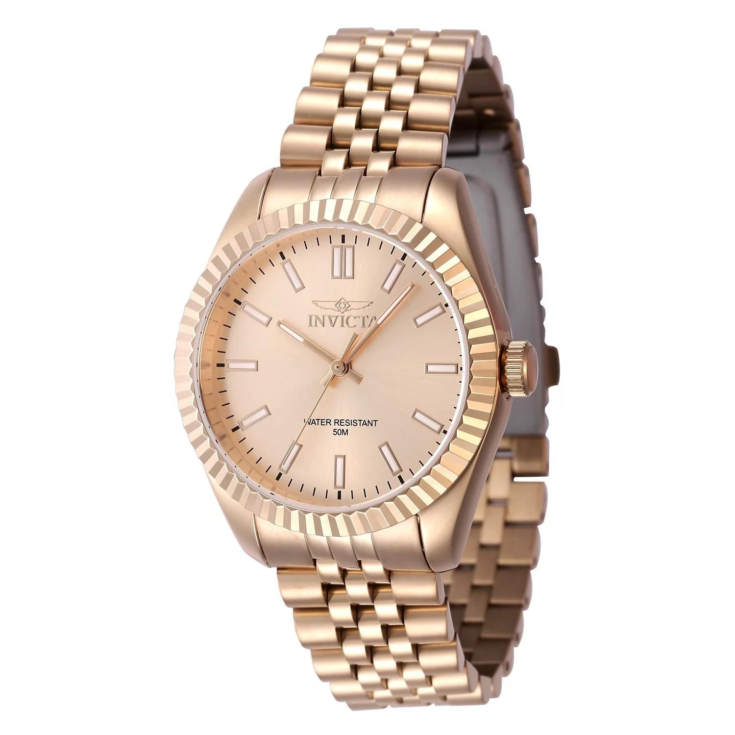 Invicta 47509 watch with rose gold dial and stainless steel band