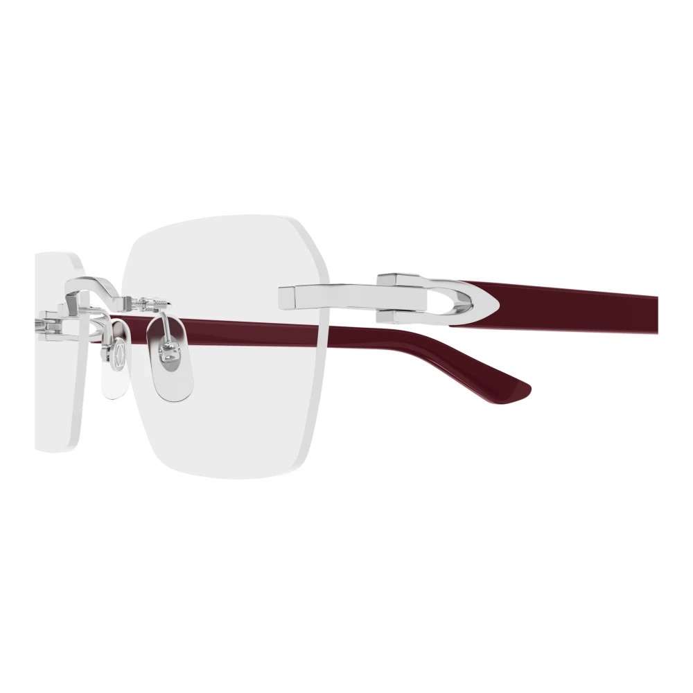 Cartier CT0623O-002 Silver Burgundy Rectangular Eyeglasses 54mm Eyeglasses