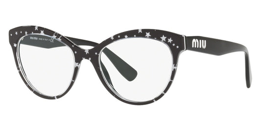 Miu Miu MU04R-138101-140 eyeglasses in black frame with clear lenses