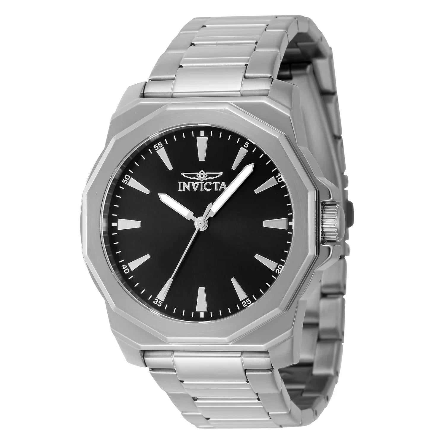 Invicta 46831 watch with black dial and stainless steel band