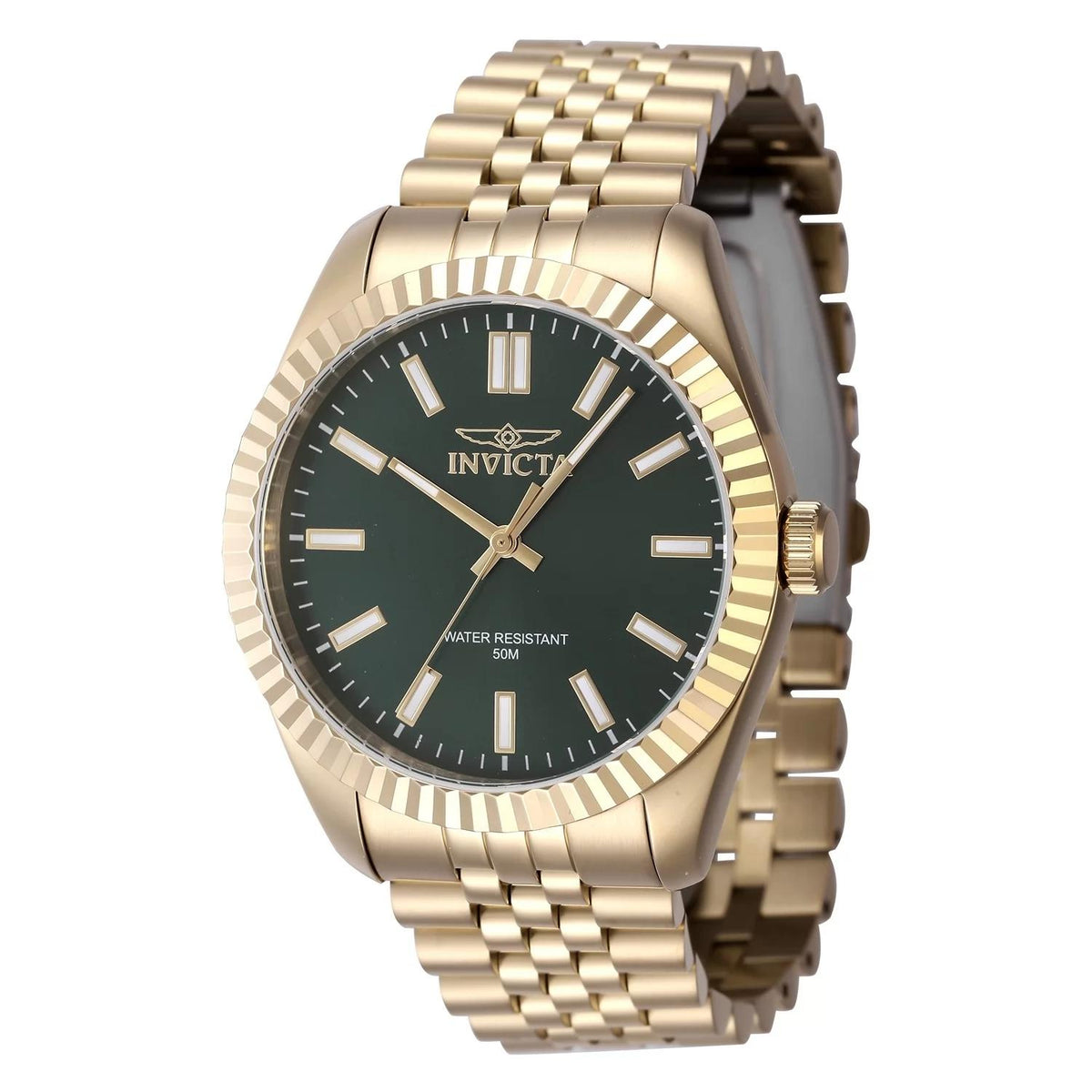 Invicta 47489 watch with green dial and stainless steel band