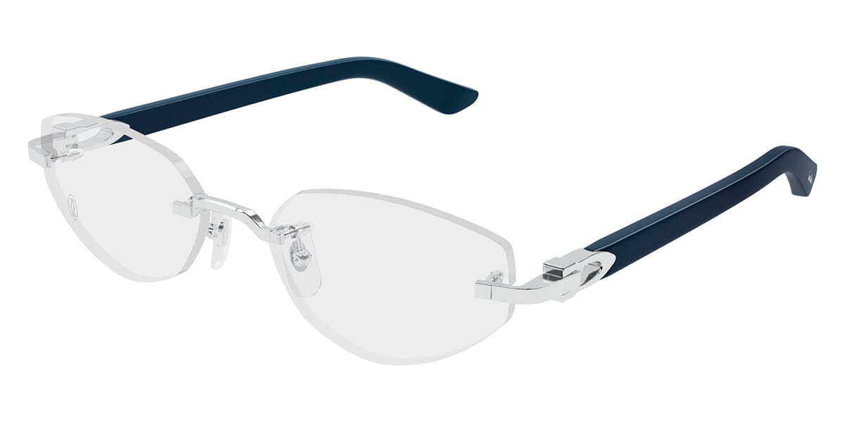 Cartier CT0609O-004 Silver Blue Cat Eye Eyeglasses 55mm Eyeglasses
