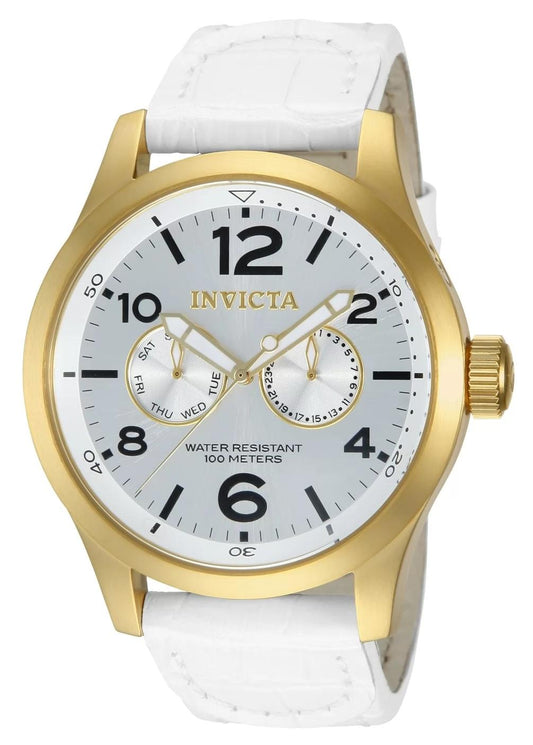 Invicta 12174 watch with white dial and leather band
