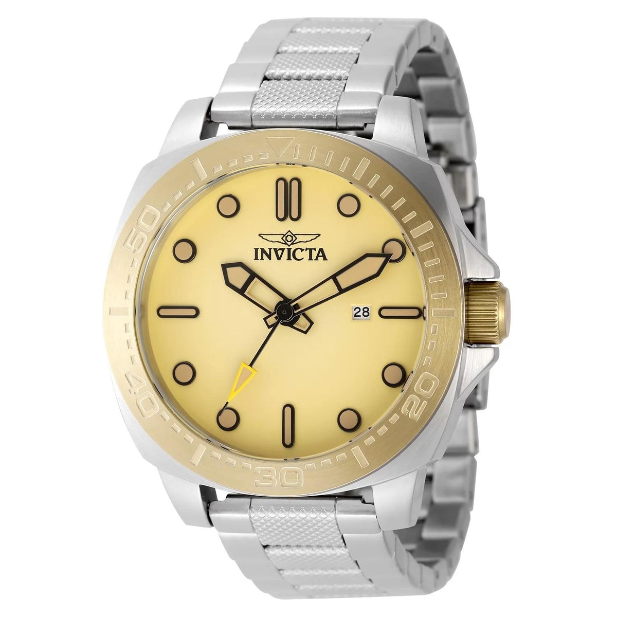Invicta 49102 watch with yellow dial and stainless steel band