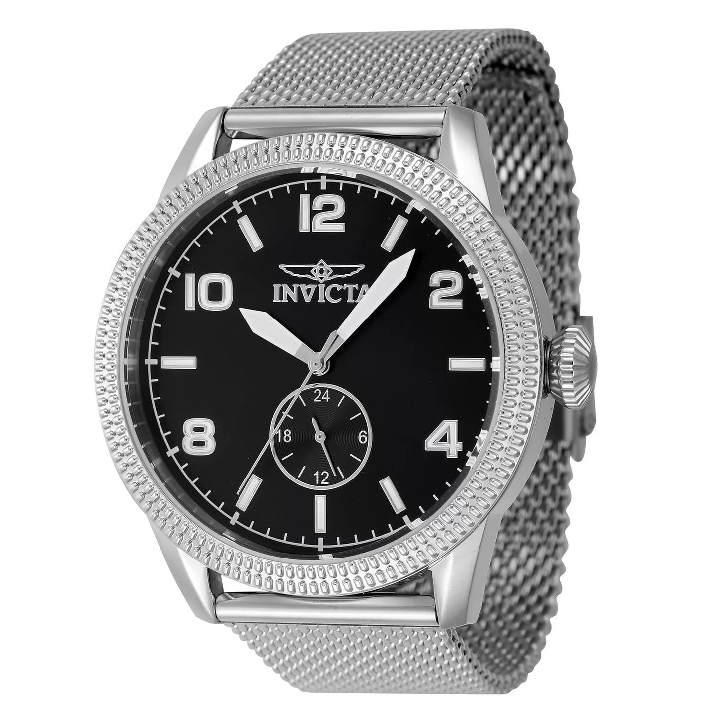 Invicta 47134 watch with black dial and stainless steel band