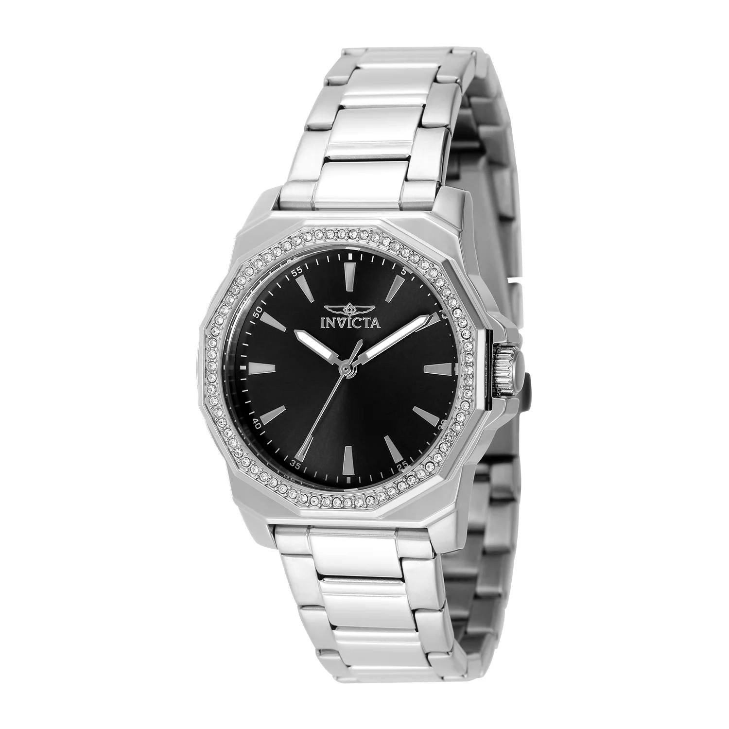 Invicta 49111 watch with black dial and stainless steel band