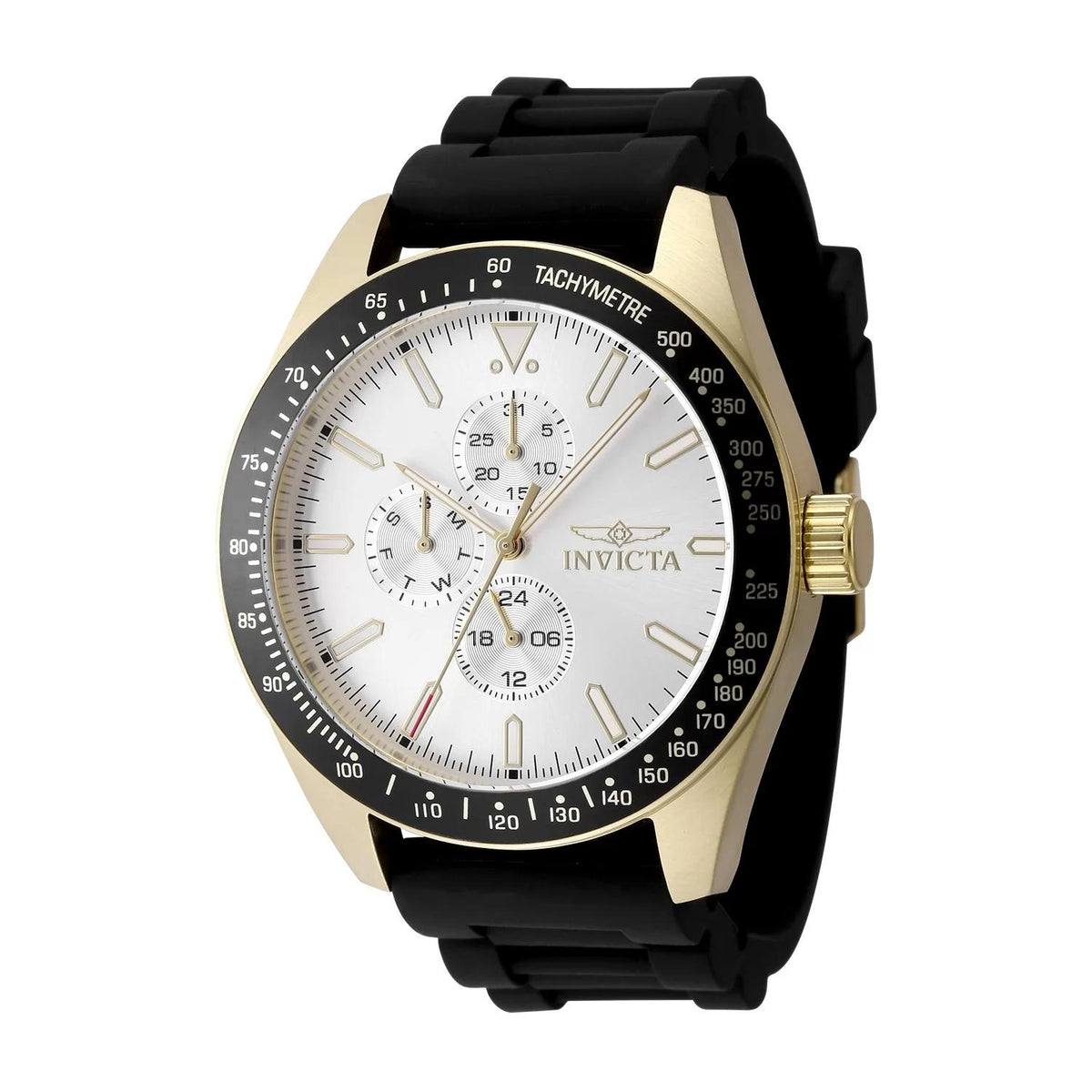 Invicta 48857 watch with silver dial and silicone band