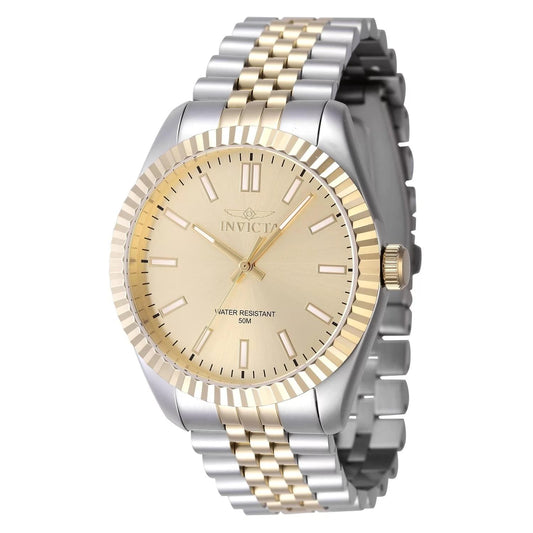 Invicta 47487 watch with gold dial and stainless steel band