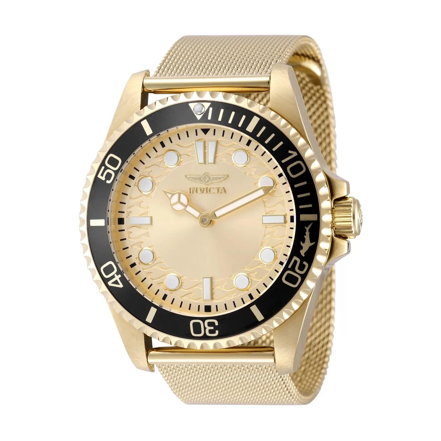 Invicta 49690 watch with gold dial and stainless steel band