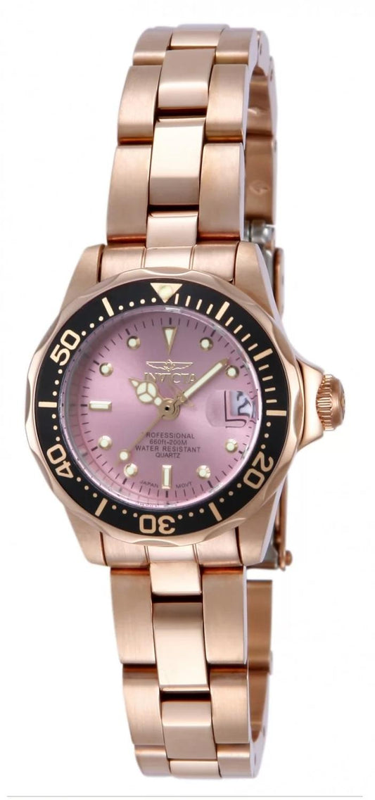 Invicta 14100 watch with pink dial and stainless steel band