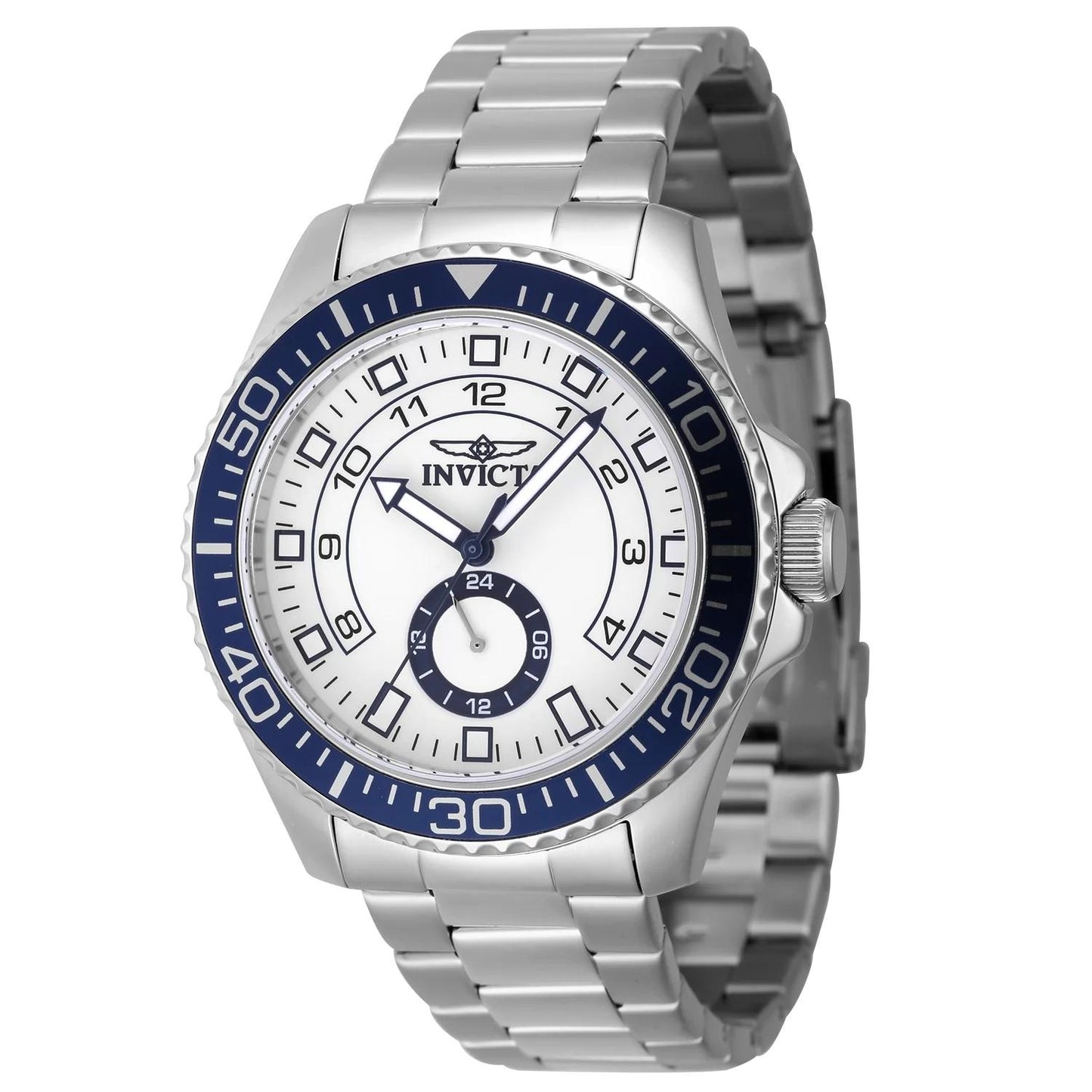 Invicta 47124 watch with white dial and stainless steel band
