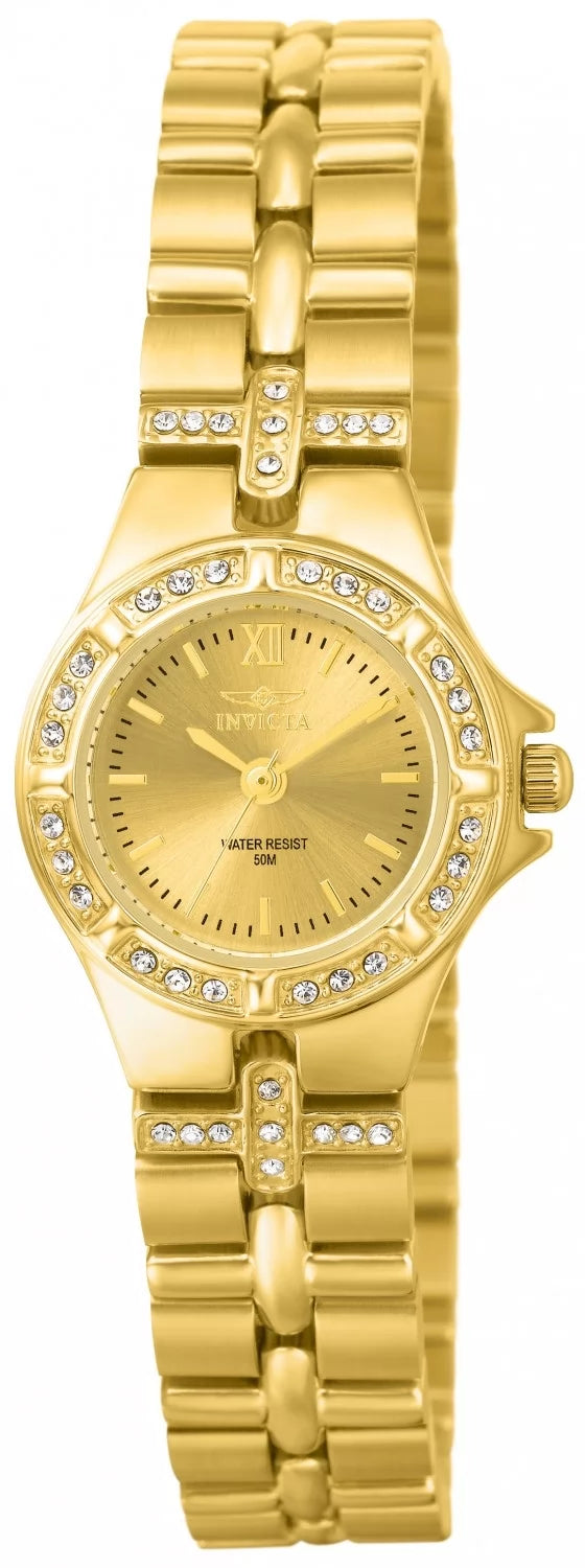 Invicta 0134 Quartz Watch Gold Dial Stainless Steel 21.5mm Lady