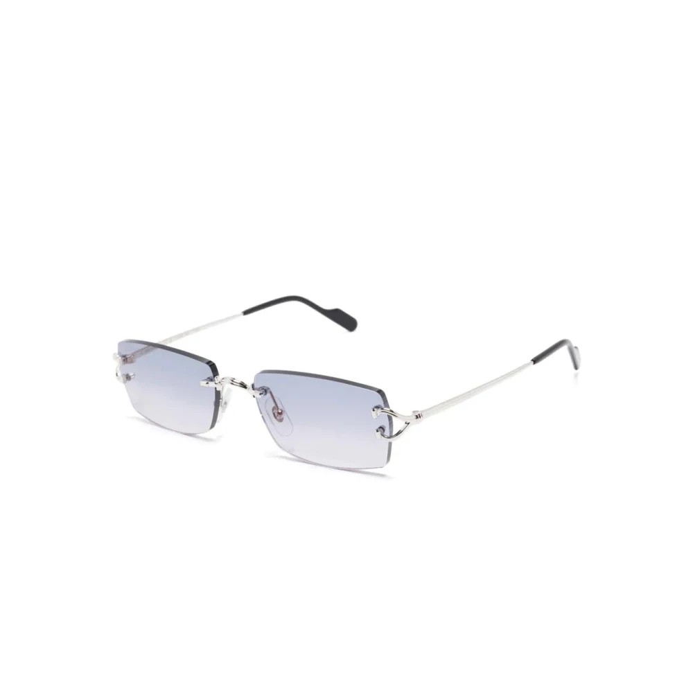 Cartier CT0550S-003 Silver Silver Blue Rectangular Sunglasses 56mm Sunglasses