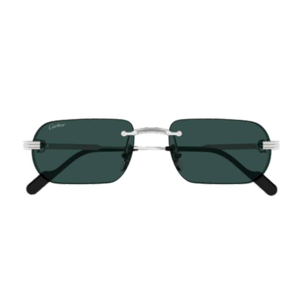 Cartier CT0577S-002 Silver Silver Green Rectangular Sunglasses 55mm Sunglasses