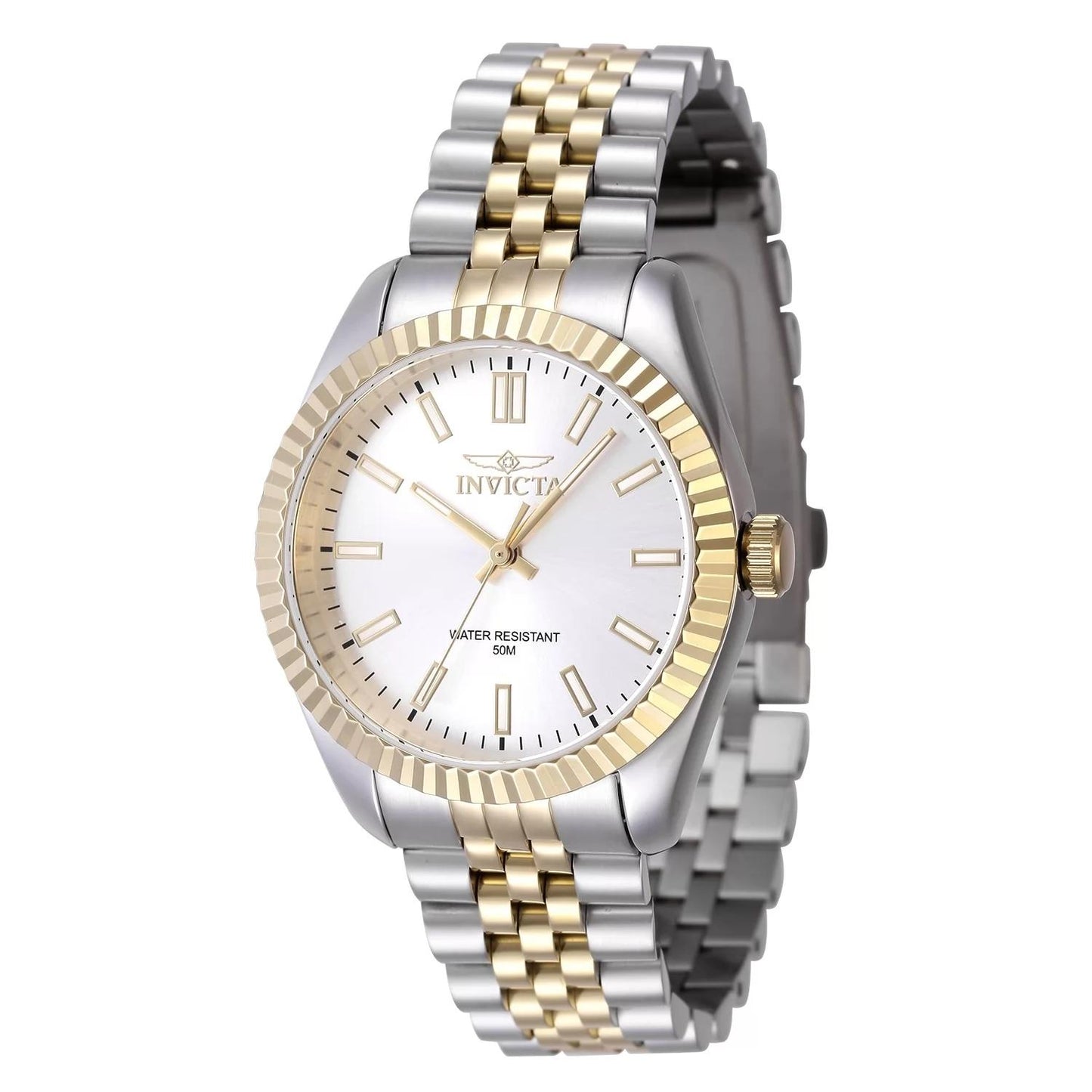 Invicta 47500 watch with silver dial and stainless steel band