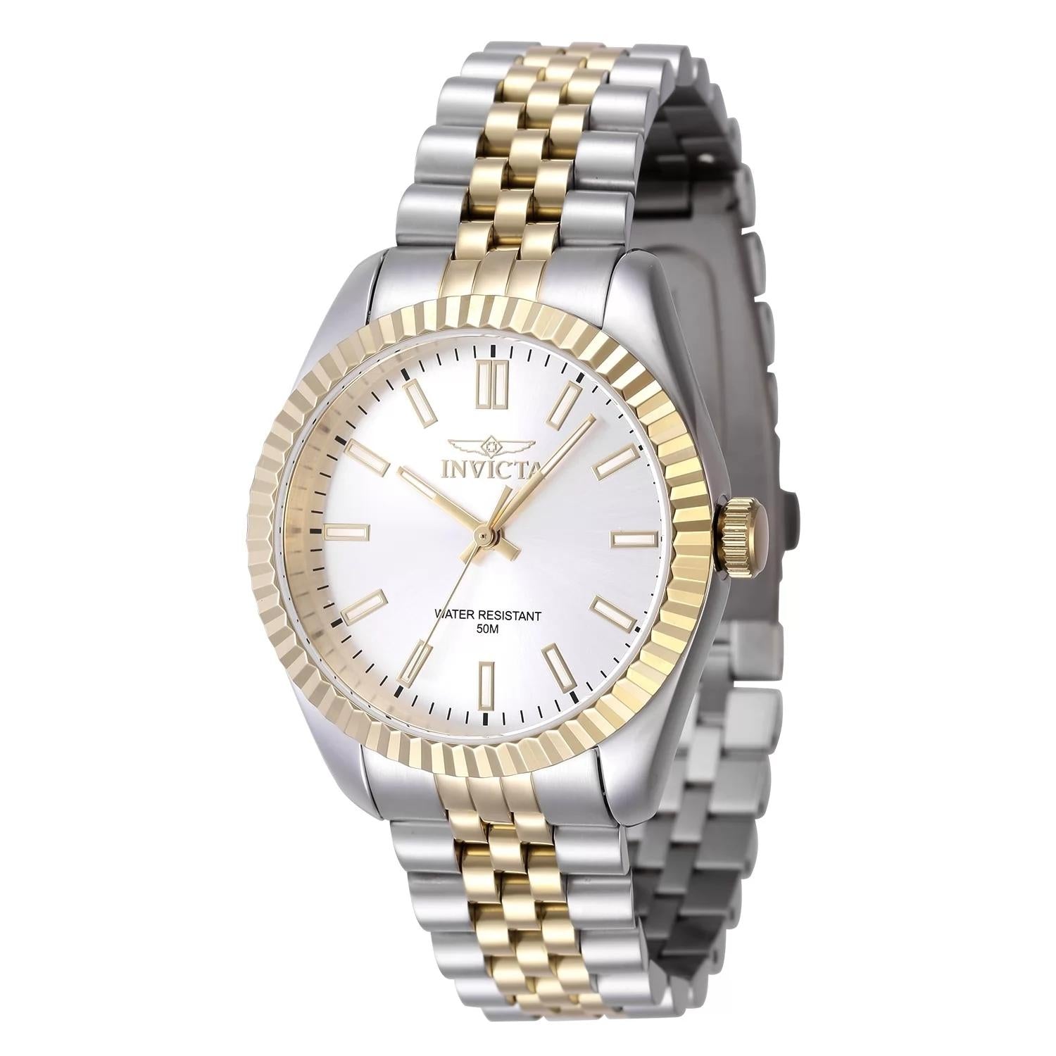 Invicta 47500 watch with silver dial and stainless steel band