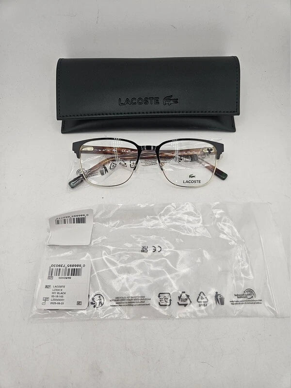 Lacoste L2304N 001 Black Rectangle Eyeglasses 53mm Eyeglasses