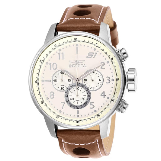 Invicta 25724 watch with ivory dial and leather band