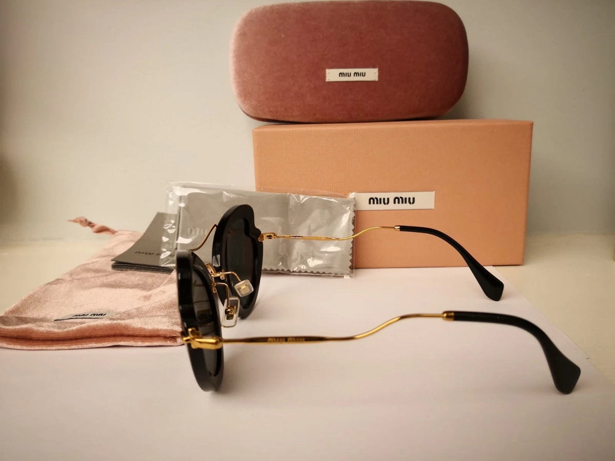 Miu Miu 0MU11RS-1AB1A1-52 Black Rectangular SUNGLASSES 0mm Sunglasses
