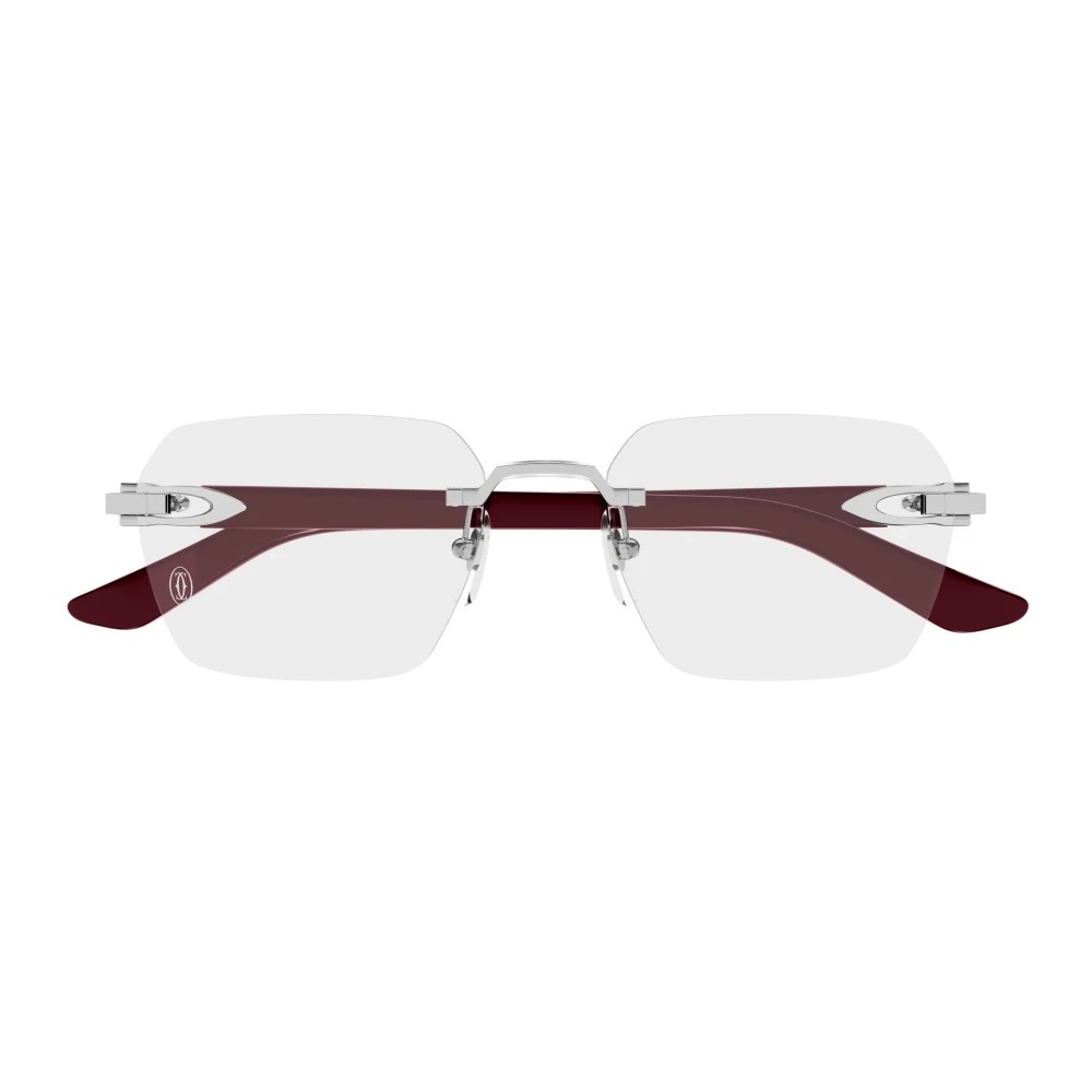Cartier CT0623O-002 Silver Burgundy Rectangular Eyeglasses 54mm Eyeglasses