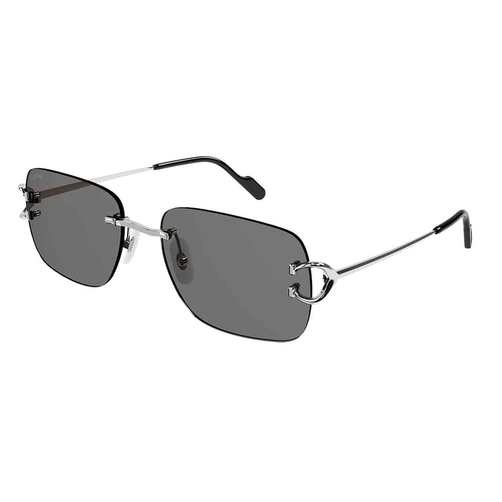 Cartier CT0330S-001 Silver Silver Grey Rectangular Sunglasses 57mm Sunglasses