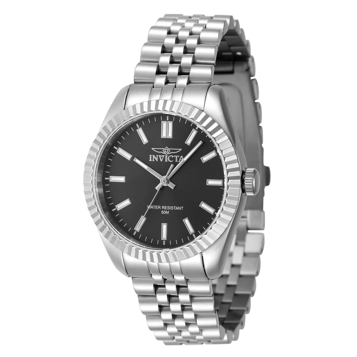 Invicta 47494 watch with black dial and stainless steel band