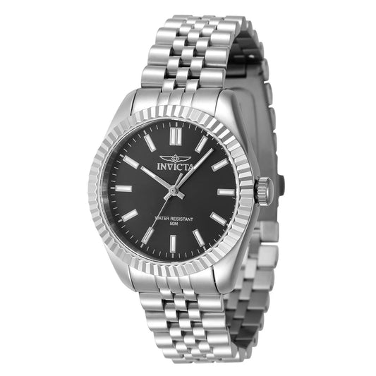 Invicta 47494 watch with black dial and stainless steel band