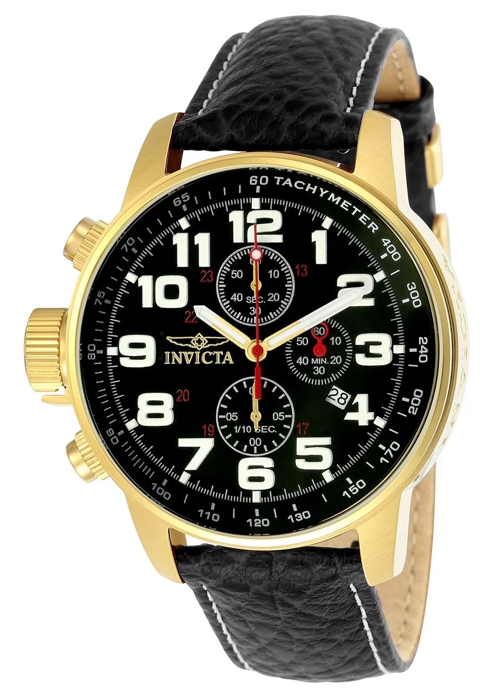Invicta 3330 watch with black dial and leather band
