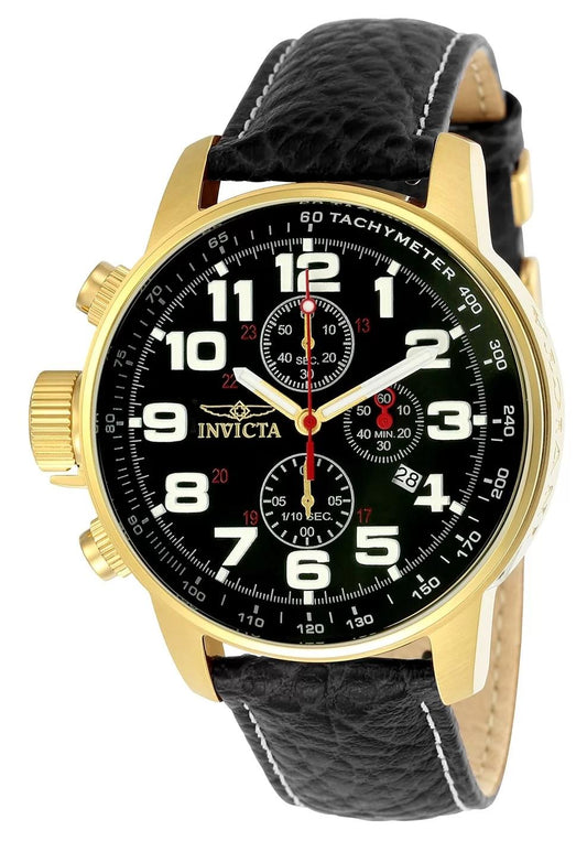 Invicta 3330 watch with black dial and leather band