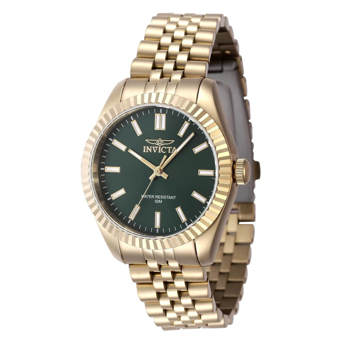 Invicta 47505 watch with green dial and stainless steel band