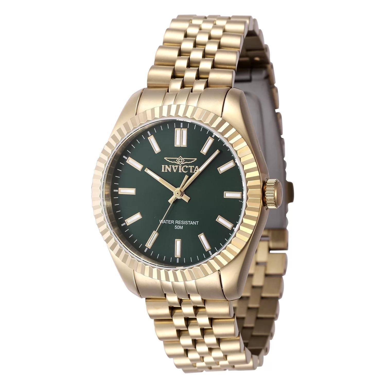 Invicta 47505 watch with green dial and stainless steel band