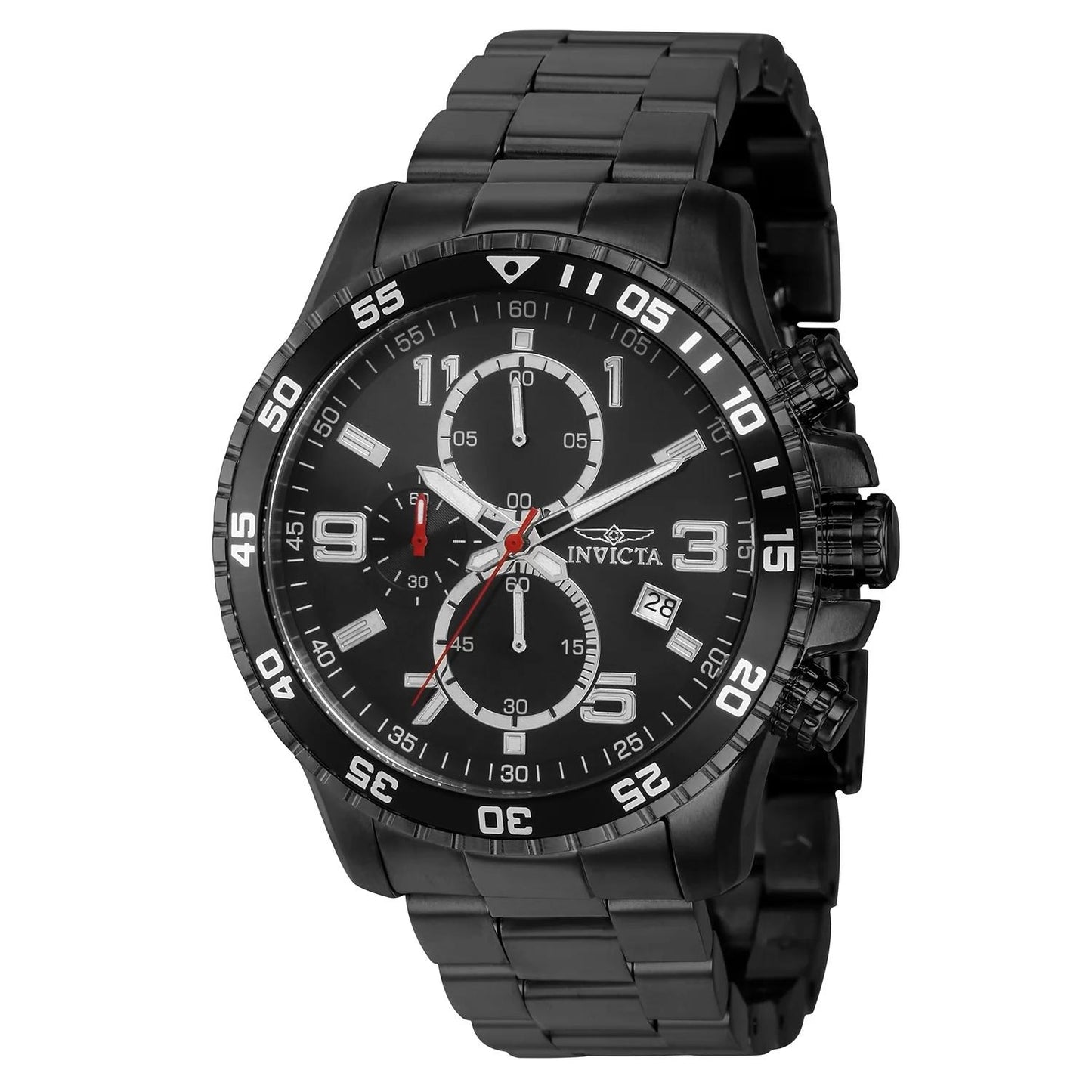 Invicta 36985 watch with black dial and stainless steel band