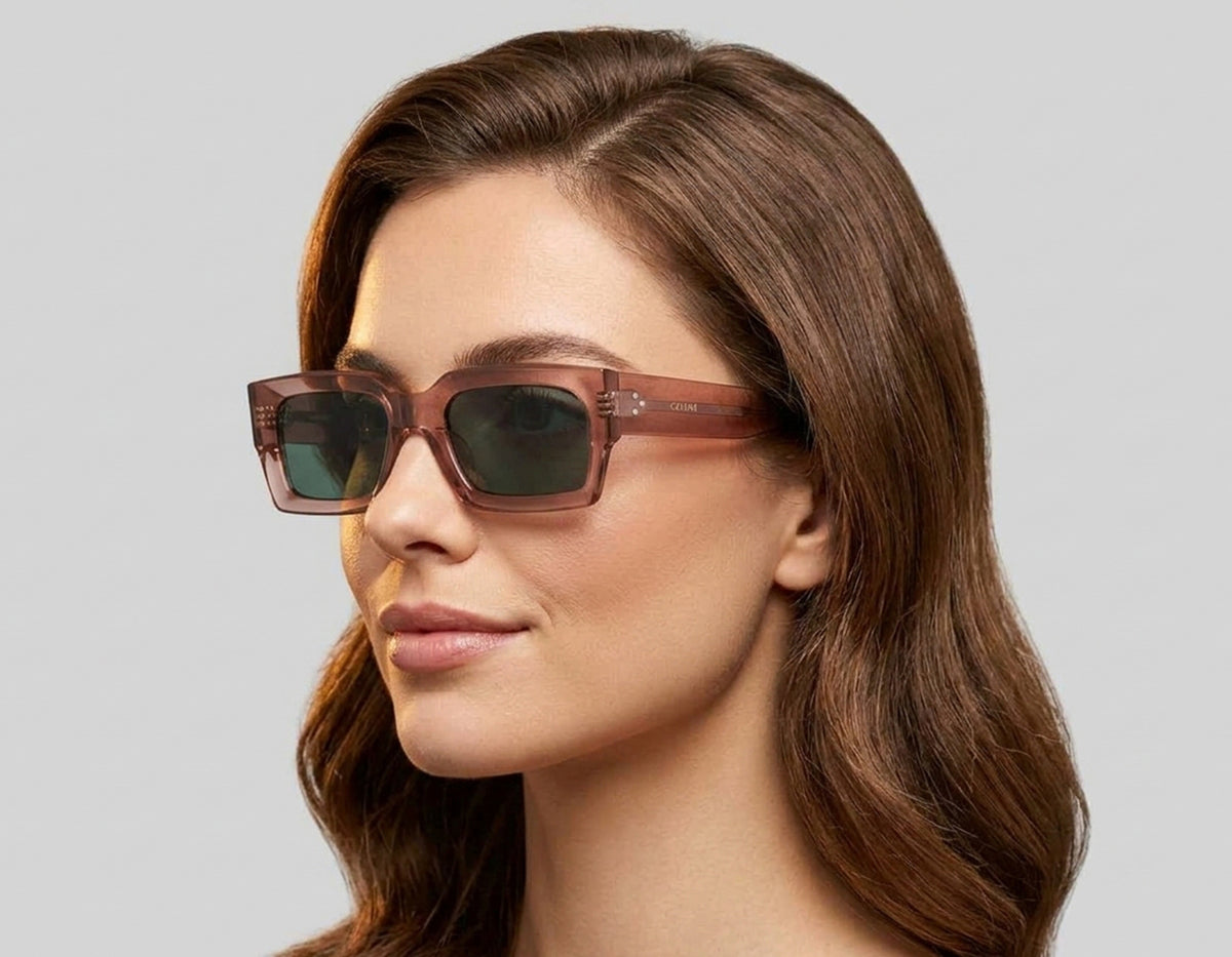 Celine CL40280U-74V-54 sunglasses in transparent pink frame with blue lenses