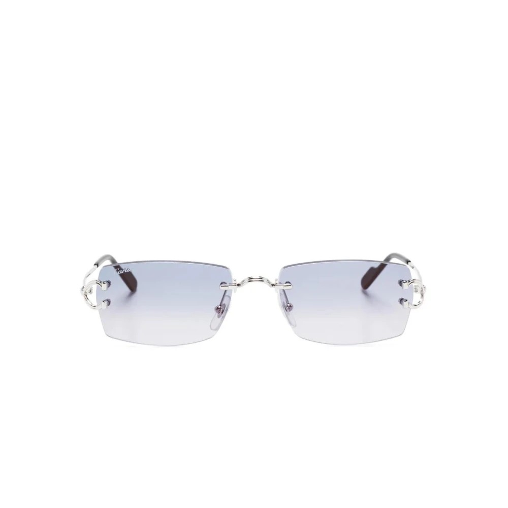 Cartier CT0550S-003 Silver Silver Blue Rectangular Sunglasses 56mm Sunglasses