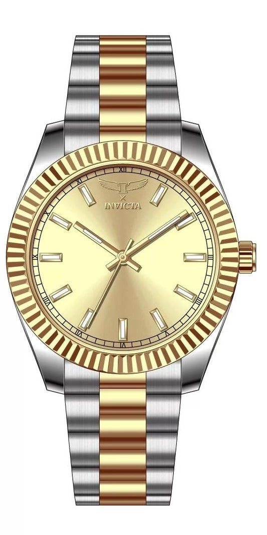 Invicta 69009 watch with gold dial and stainless steel band