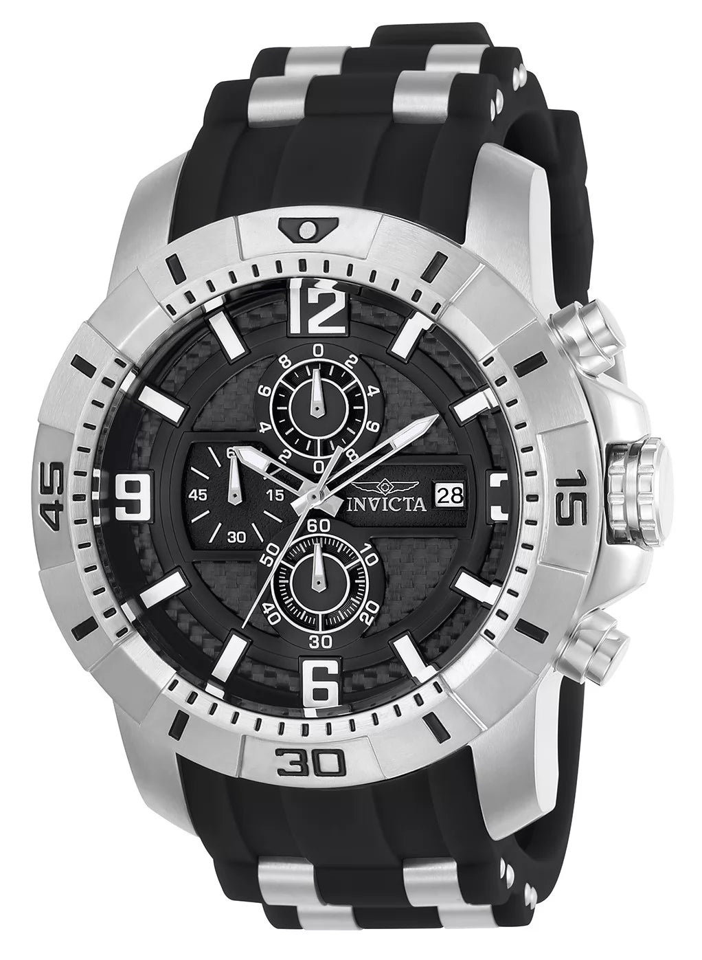 Invicta 24962 Quartz Watch Black Dial Polyurethane/Stainless Steel 50mm Men